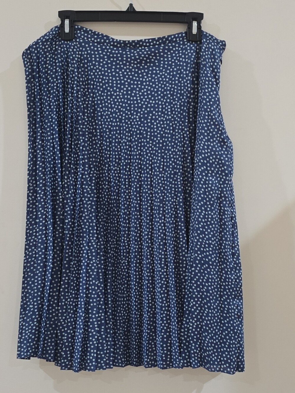 VGT Kasper Pleated Polka-Dot Midi Skirt Women's 16 Blue Side-Zip Swing Style